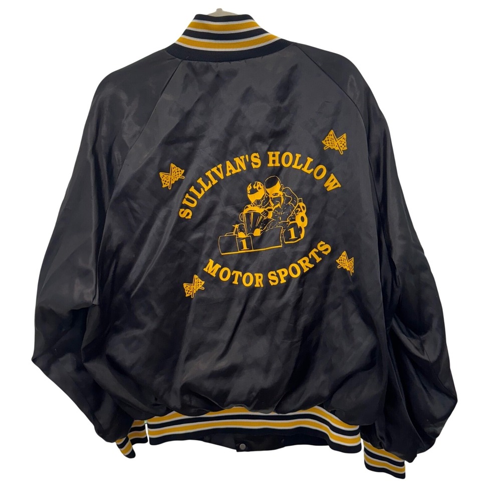 Vintage Y2K Racing Bomber Jacket Shiny Black USA Grunge Varsity Men XL